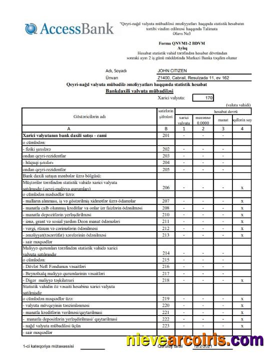 Azerbaijan Access Bank (azerbaijani) excel pdf